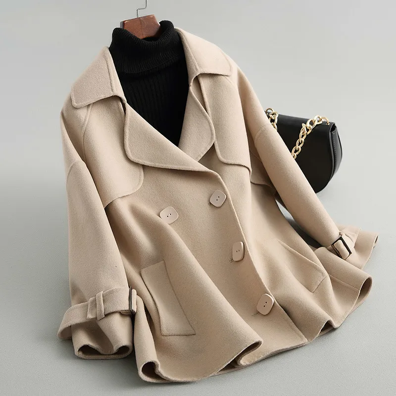 beige Корейское розовое шерстяное Женское пальто весна осень двухстороннее шерстяное Женское пальто и куртки Abrigos Mujer Elegante KQN38053 - Цвет: beige