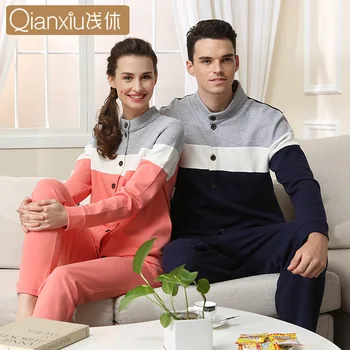 

Autumn Knitted Pure Cotton Long Sleeve Thick Long Sleeve Couples Pajamas Men-Outer Wear Cardigan Tracksuit