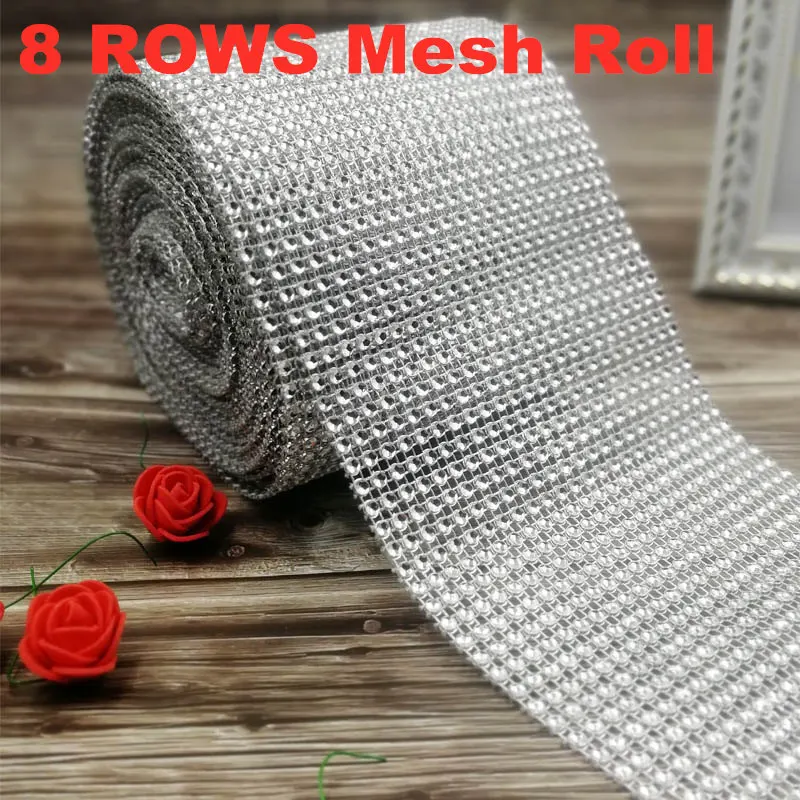 8 ROWS mesh Roll 1 ярд 8/24 строк блестящая сетка-рулон с алмазами Единорог для вечеринки, дня рождения Свадебные DIY украшения стола торт Обёрточная бумага ленты с кристаллами с фатиновой юбкой - Цвет: 8 ROWS mesh Roll