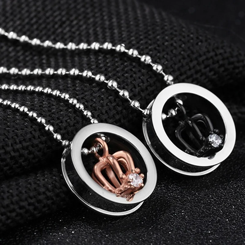 King Queen Crown His and Her Promise Matching Love Couple Necklace Pendant Necklace Valentine