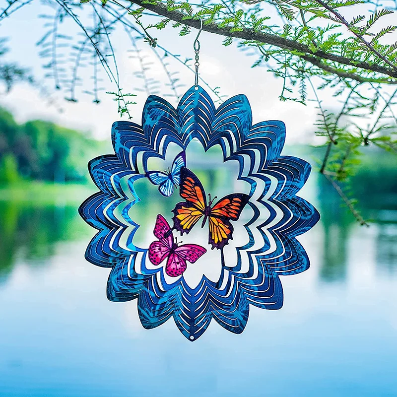 New 12Inch 3D Hanging Wind Stainless Steel Kinetic Spinning Decoration For Patio Home Balcony Yard Garden Decor | Дом и сад