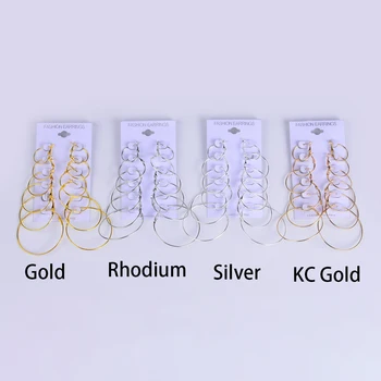 

6 pairs Big Earrings Pin Hoop Circle Earring Hooks Fashion Ladies Large Circle Earrings Set Gift For Women Findings Jewelry