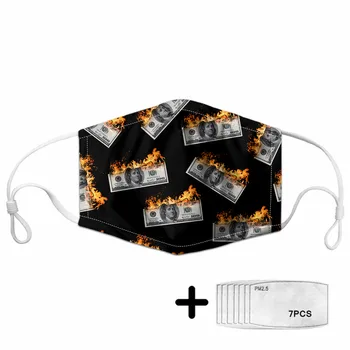 

Cool 3D Fire Dollar Bill Print Black Reusable Face Mouth Mask Respirator Mascarilla Anti Haze Dust 2.5 Filter Health Care Masks