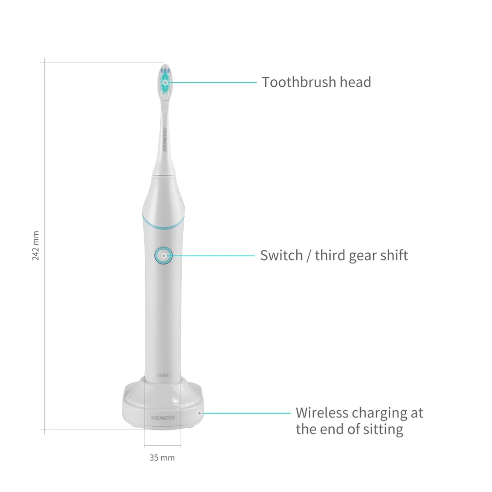 SOUNESS Sonic профессиональная пероральная тонусная прецизионная электрическая зубная щетка для чистки зубов Беспроводная перезаряжаемая с 2 головками SN601