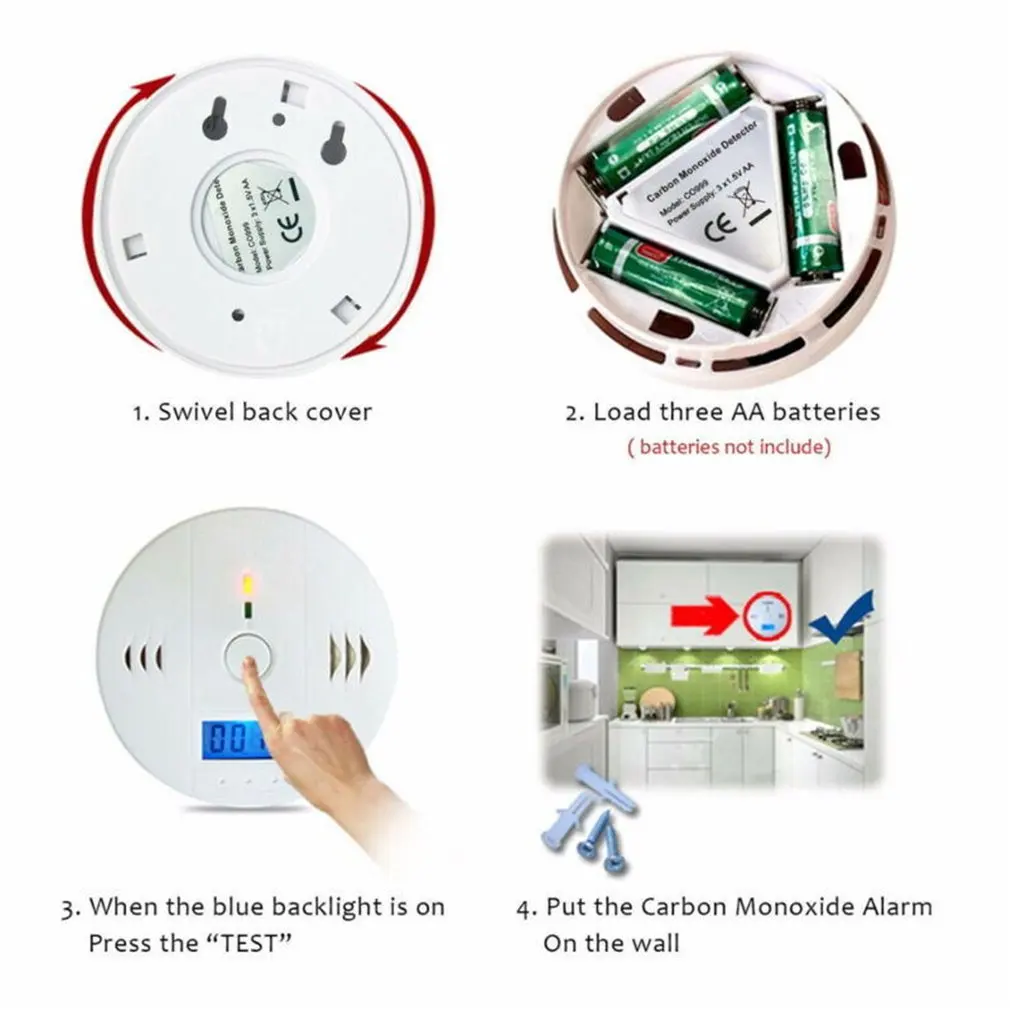 LCD Carbon Monoxide Detector Alarm CO Gas Warning Sensor Alarm Monitor Tester Home Security Carbon Monoxide Smart Sensor