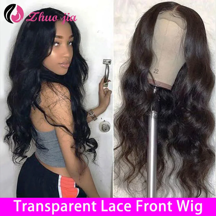 ZHUO JIA Body Wave Lace Front Wig Transparent 4x4 Closure Human Hair Wigs Preplucked Remy For Women | Шиньоны и парики
