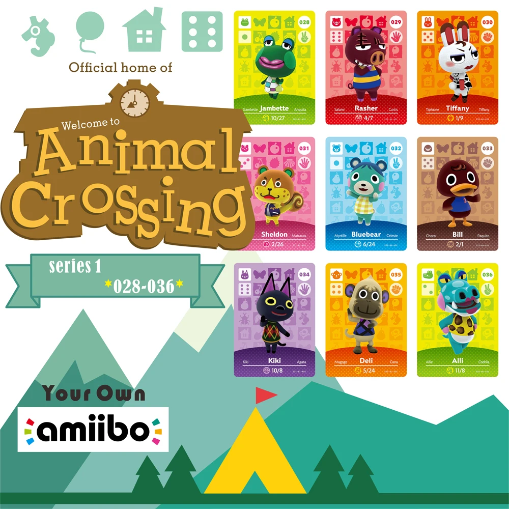 028-036 Серия 1 Amibo животные пересечение Amiibo наклейки карты NS игра Nfc Ntag215 животное
