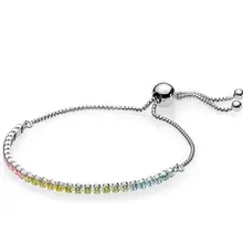 925 пробы серебряный браслет, радужная теннисная сверкающая нить, регулируемый браслет, браслет, подходит для бусин, шарм, сделай сам, модное ювелирное изделие