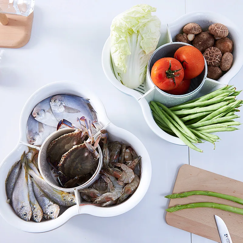 Multi-functional Double-layer Drain Basket&Washing Filter Vegetables fruit Gift Dinner Folding Strainer Bowl For Hot Pot