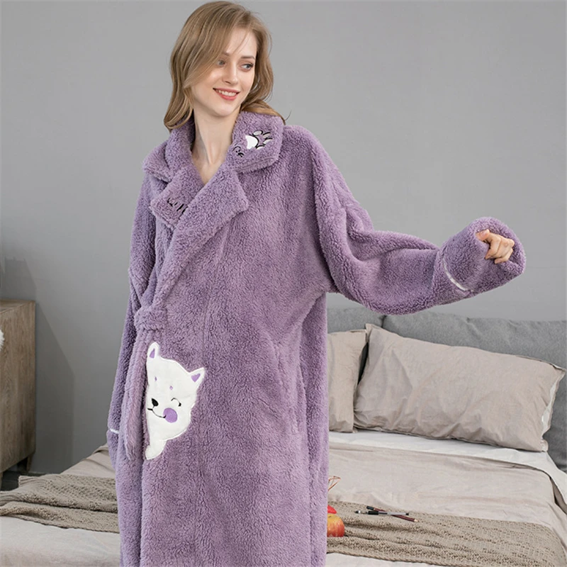 

Women Soft Thick Cute Bath Robe Winter Warm Flannel Bathrobe Female Dressing Gown Sleepwear
