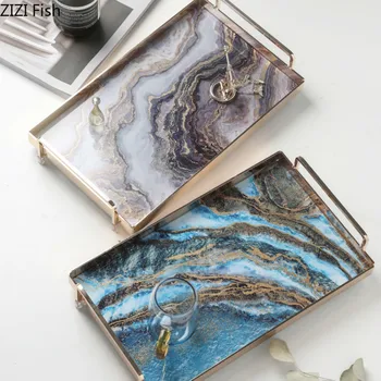 

Northern Europe Glass Metal Storage Tray Gold Rectangle Dotted Fruit Plate Desktop Small Items Jewelry Display Tray Mirror