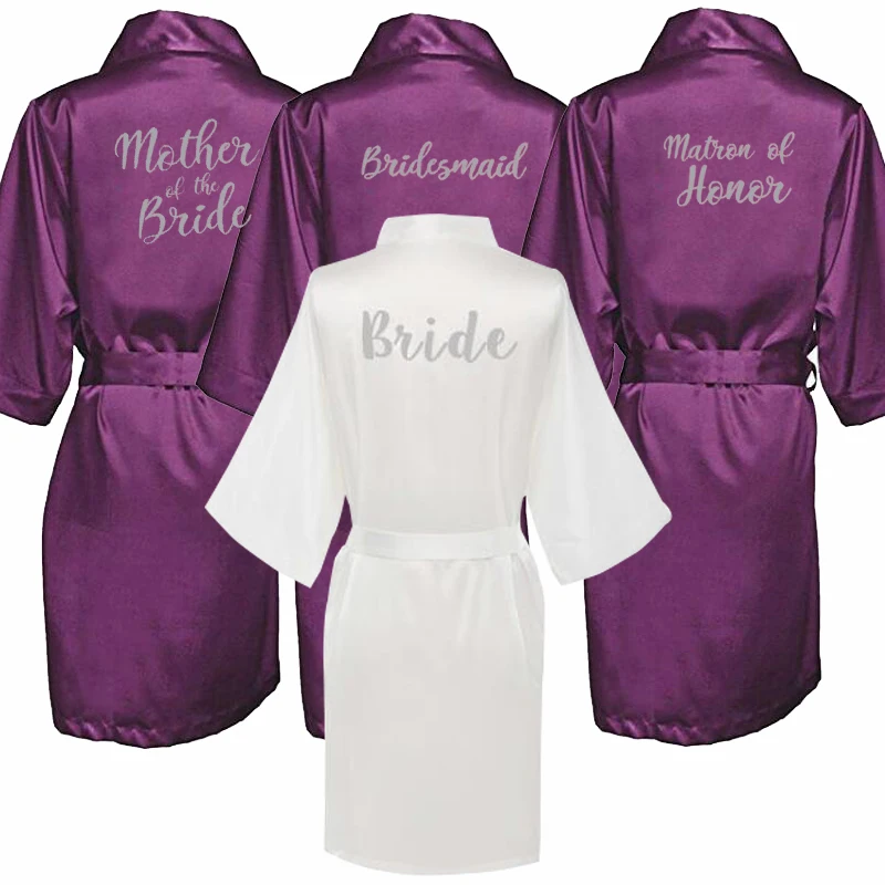 Фиолетовый халат серебряное написание матери халат жениха свадебное Короткое Кимоно невесты атласное платье Прямая поставка