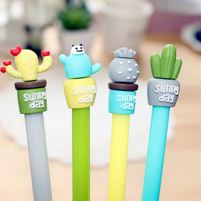 

Cartoon Cute Pen Cactus Potted Model Gel Pen Student 0.5mm Full Black Needle Pen Signing pen Office School Writing Stationery