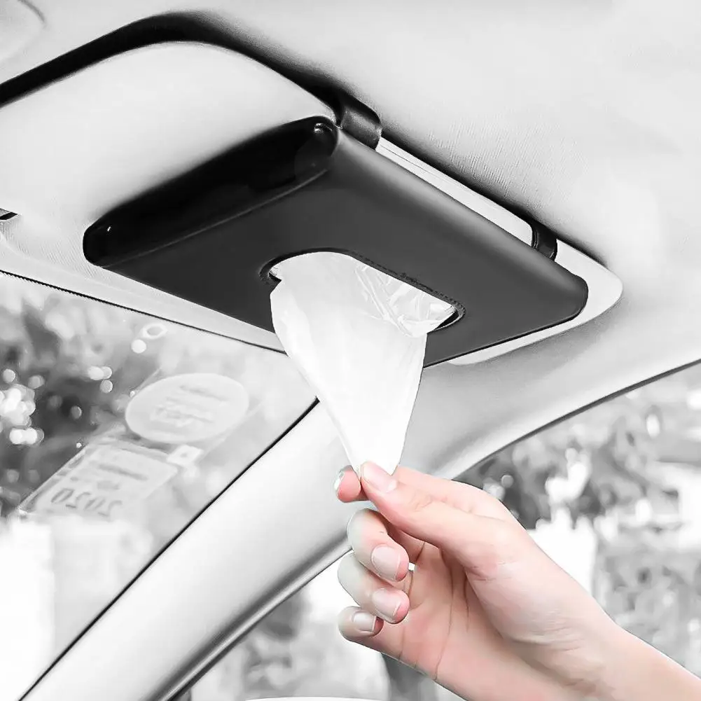 Car Visor Tissue Holder Paper Towel Box BL PU Leather Napkin Cover 