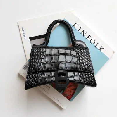 black 2 Коробка песочные часы сумка из кожи крокодила с тиснением в слово пряжка Арка сумка женская сумка через плечо из коровьей кожи Роскошная брендовая дизайнерская - Цвет: black 2