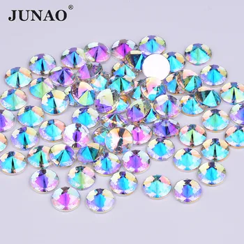 

JUNAO 4 5 6 10 mm Crystal AB Flatback Rivoli Rhinestones Applique Round Acrylic Strass Nail Art Crystal Stones for Dress