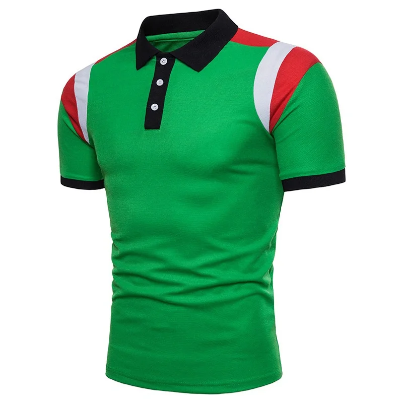 ZOGAA Summer Leisure Lapel Personality Male Shoulder Color Matching Short Sleeve POLO Shirt 4 Colors mens polo shirt brands - Цвет: Зеленый