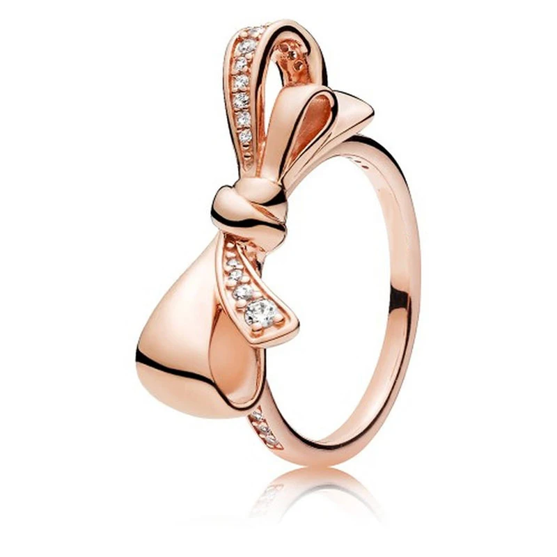 CUTEECO дизайн бантик свадебное кольцо для женщин помолвка Кристалл Праздничная бижутерия с кольцами подарок на день Святого Валентина - Цвет основного камня: Rose Gold