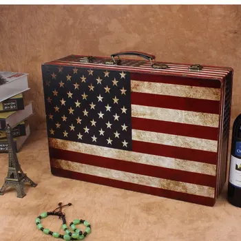 

Vintage American Flag Wooden Suitcase Retro Window Display Box Wedding Photography Props Gifts Window Display Wooden Storage Box