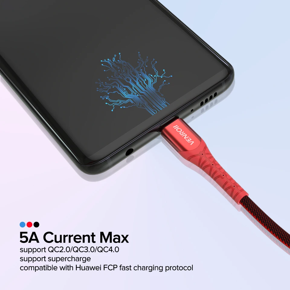 Venroii USB C быстрый заряд кабеля для Honor 20 V10 Pro зарядки Кабо 5А SuperCharge type шнур huawei P30 P20