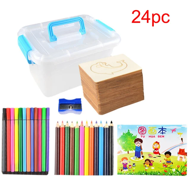24pc set 24/36/60 шт Детские игрушки игрушка для рисования набор «сделай сам» для деревянная доска для рисования граффити шаблон для раскрашивания Набор развивающих игрушек детские товары игрушка - Цвет: 24pc set