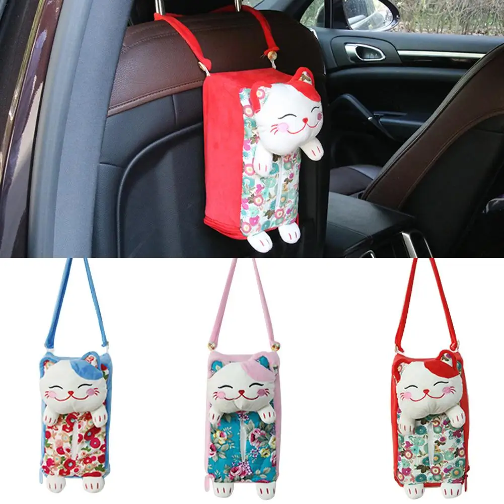 С изображением из мультфильма Lucky Cat подвесная коробка из ткани для автомобиля держатель ткани милые чехлы на коробки для салфеток Салфетка бумажное полотенце коробка держатель чехол для автомобиля Стайлинг