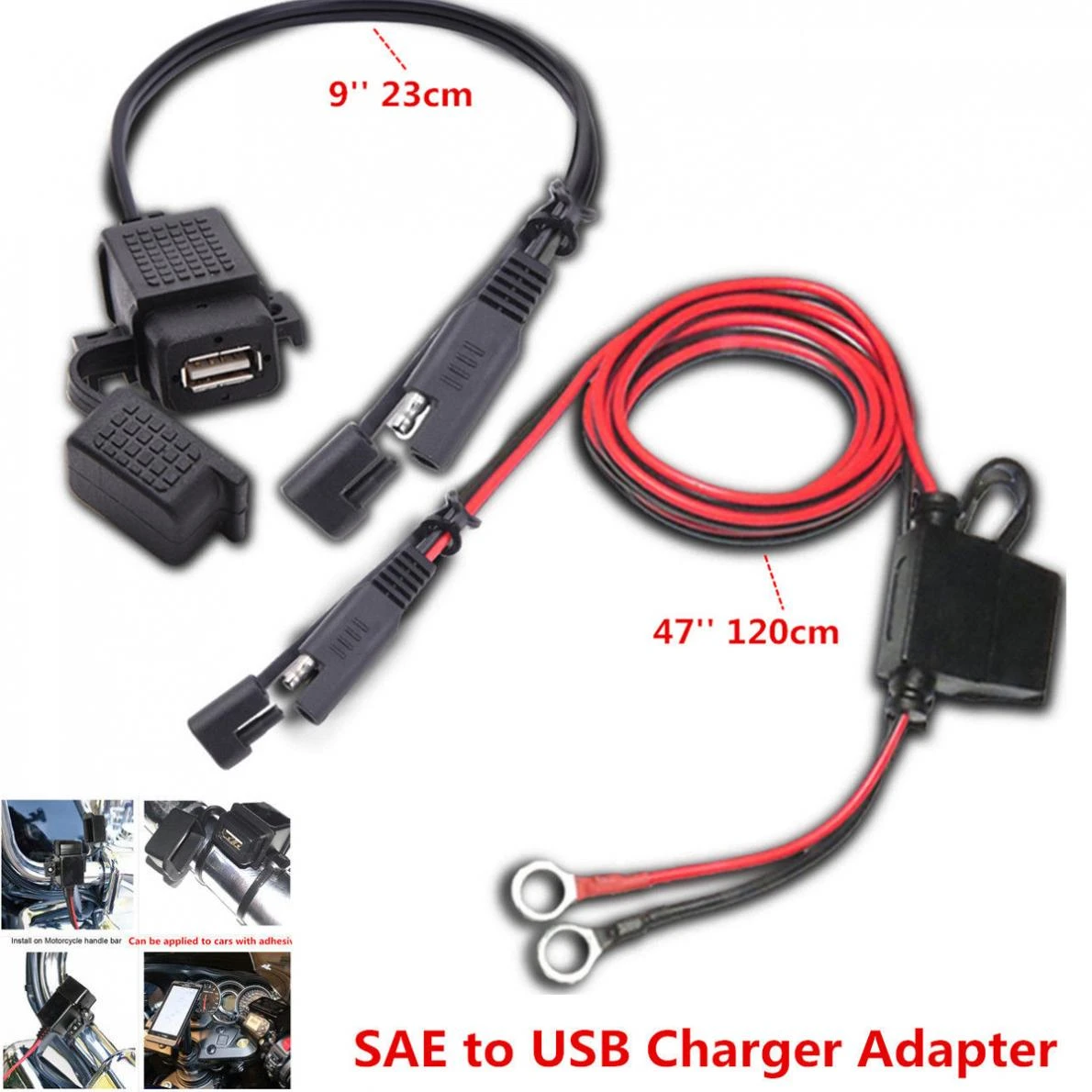Rupse Motorcycle SAE to USB Charger Cable Adapter Kit with LED Voltmeter Waterproof Switch Control Quick Charger for Smart Phone,Camera Tablet GPS 