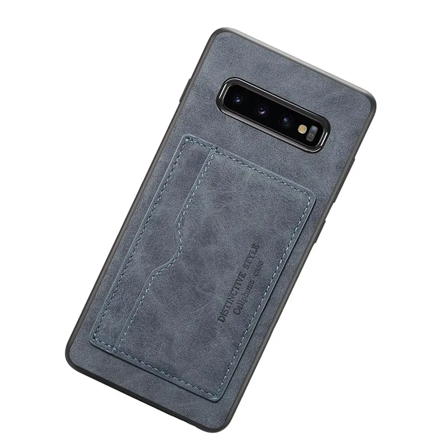 Винтажный держатель для карт, чехол для телефона samsung Note 9 Note 10 pro, подставка-книжка, PU кожаный чехол для samsung S10 E Plus - Цвет: Темно-серый