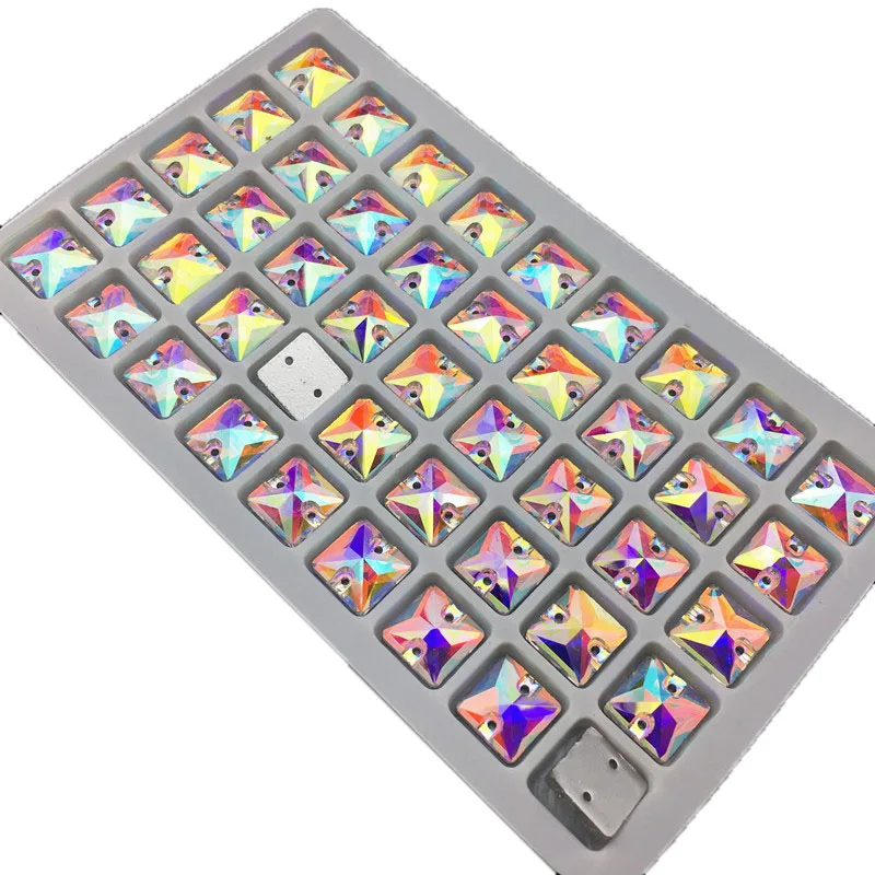 Sew on Rhinestones Crystal AB Square 8,10,12,14,16,22 mm Flatback for Dress Craft
