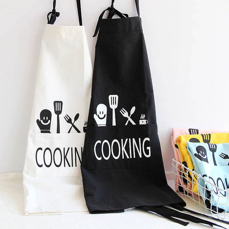 1PC Brief Polyester Cotton Women Apron For Kitchen Baking Cooking Apron Black Grey Women Man Sleeveless Cooking Aprons