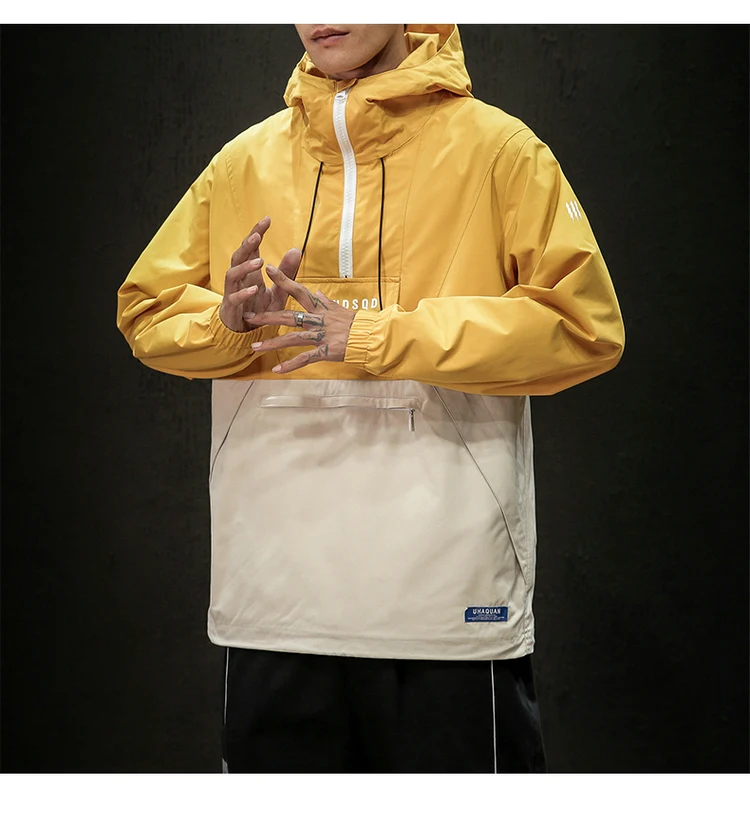 Harajuku Jacket Men Hip Hop Hooded Windbreaker Jackets Patchwork Japanese Streetwear Tracksuit Coat ABZ591