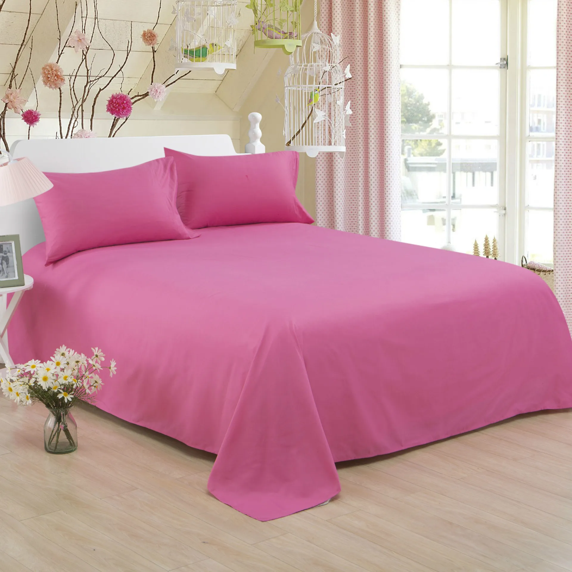 Ropa de Кама сплошной цвет полиэстер хлопок простыня отеле домашняя 1,2/1,5/1,8/2 m постельное покрывало с фабрики может быть customized15 - Цвет: Rose Red