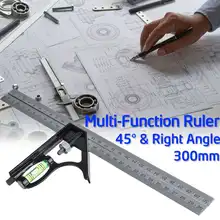300 мм/1" регулируемая Инженерная комбинация, набор прямоугольной линейки, многофункциональный угол 45 градусов, прямые углы