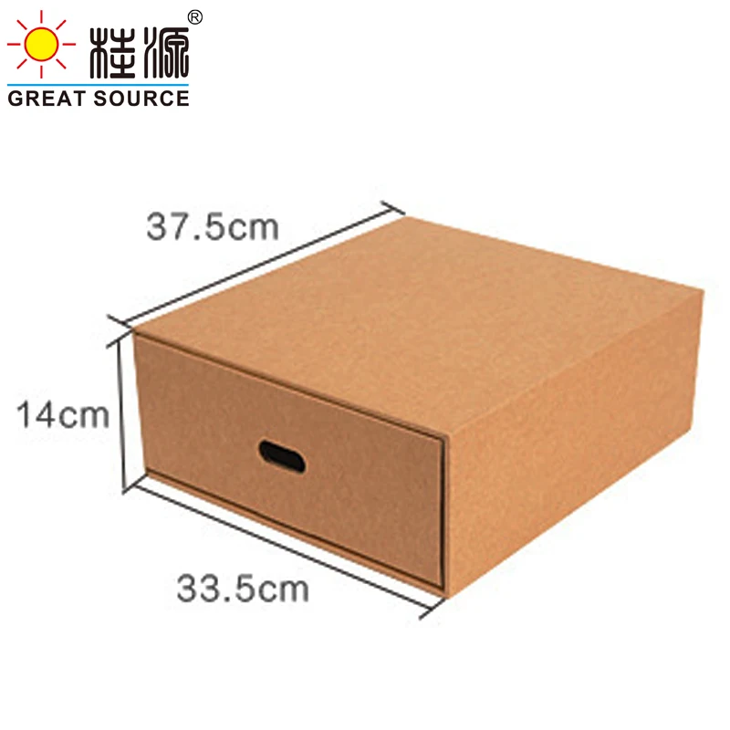 MQQ Foldaway Storage Box Corrugrated Desk Top Organizer Single Drawer Quality Kraft Board Storage Box Wit Punch Handle (2PCS)