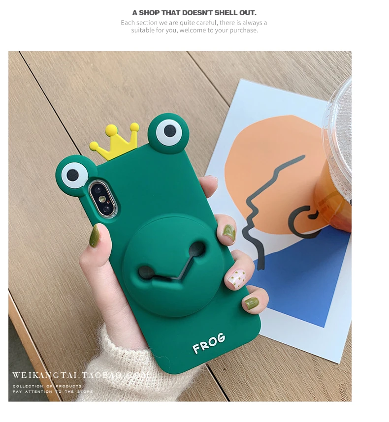 Мультяшная Милая лягушка, свинья, силикон 8plus для Apple x, ручная оболочка XS Max Xer, персональное творчество для iPhone, полностью мягкий чехол - Цвет: Зеленый