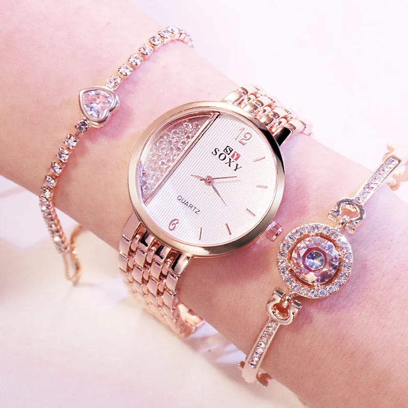 Лидирующий бренд дизайн нержавеющая сталь 3 шт. часы комплект для женщин наручные