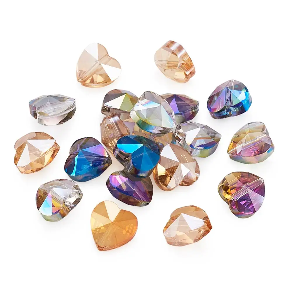 20 Faceted Heart Glass Charms Pendants 10mm Mixed Colours Jewellery Making 011 