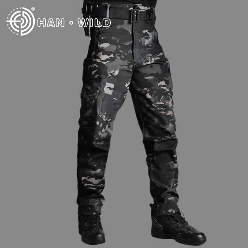 Black camouflage Хан дикие военные брюки тактические камуфляжные мужские рип-стоп толстые флисовые военные брюки Militar Рабочая армейская одежда охотничьи брюки - Цвет: Black camouflage