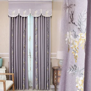 

American Pastoral Chinese Style Embroidered Curtains for Living Room Cotton and Linen Fabric Shade Shading Floor Bedroom Curtain
