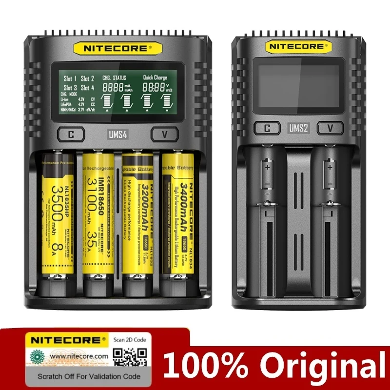 NITECORE UMS2 UMS4 UM2 UM4 SC4 интеллигентая (ый) QC Зарядное устройство для 18650 16340 21700 20700 22650 26500
