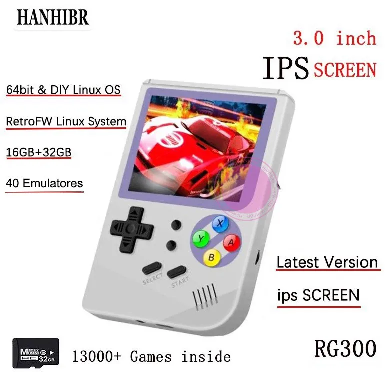 Console de Jogos de Vídeo Duplo Sistema Linux Retro Polegada 16 gb Portátil Handheld Game Console Jogador Rg300 32 tf 13000 Jogos Clássicos 3
