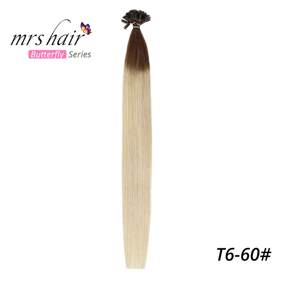 MRS HAIR, 1 г/шт., Омбре, накладные прямые волосы Remy Nail, кератиновые человеческие волосы, 50 шт., 14 дюймов, 18 дюймов, 20 дюймов - Цвет: T6-60