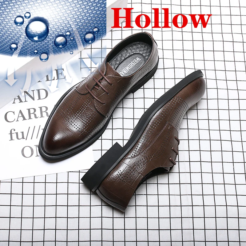 Hollow Summer Brown ZSAUAN Drop Shipping 37-45 Spring Summer Men Oxford PU Leather Shoes Hollow Breathable Dress Shoes Pointy Elegant Gentleman Shoe - Цвет: Hollow Summer Brown