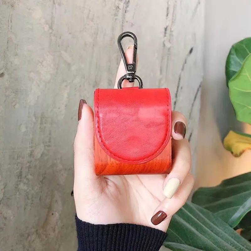 Orange Модный твердый деревянный из искусственной кожи беспроводной Bluetooth жесткий кейс для наушников для Apple Airpods 2 1 Зарядная коробка для наушников противоударный чехол - Цвет: Orange