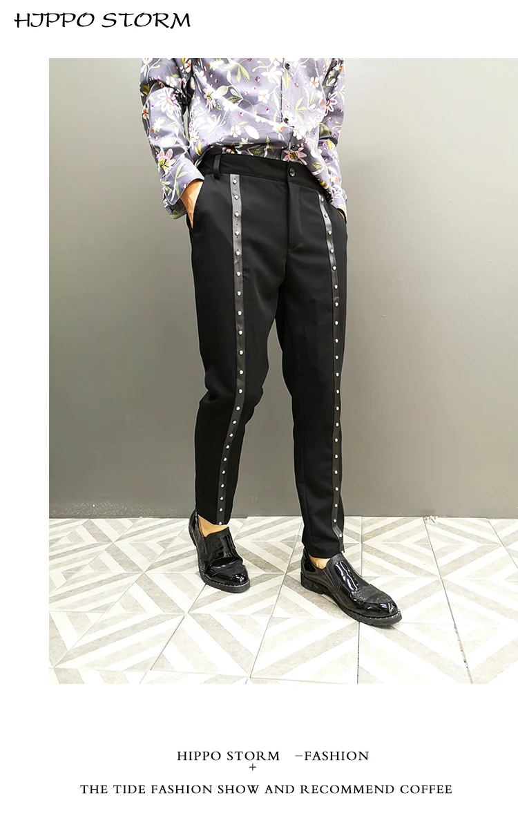 Черные штаны с заклепками для мужчин t до лодыжки длина Pantalon Homme облегающие штаны для ночного клуба певица волосы штаны стилиста повседневные брюки для бега