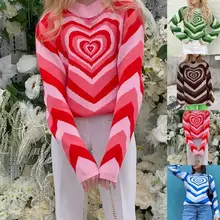 

All-matched Classic Heart Wave Print Knitted Sweater Top Knitted Pullover Heart Wave Print for Outdoor