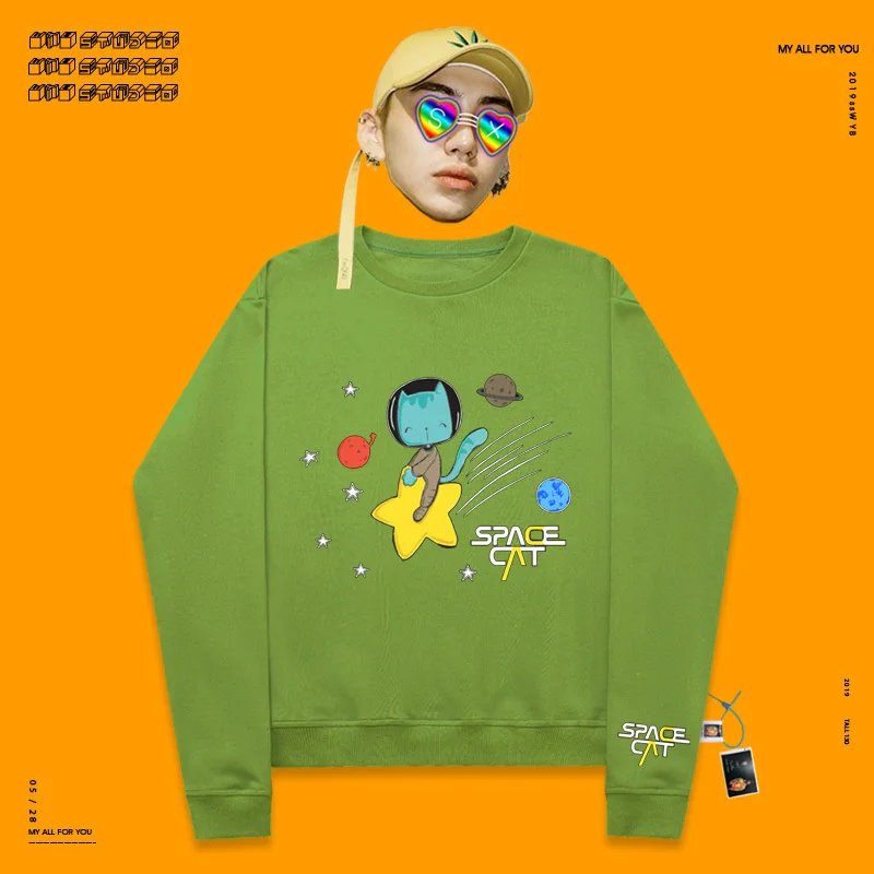 Пуловер с круглым вырезом пародия милая уличная одежда для съемки тонкий принт