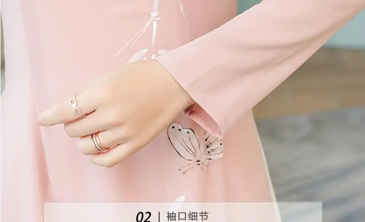 Cheongsam платье традиционное вьетнамское аозай длинный рукав печати qipao