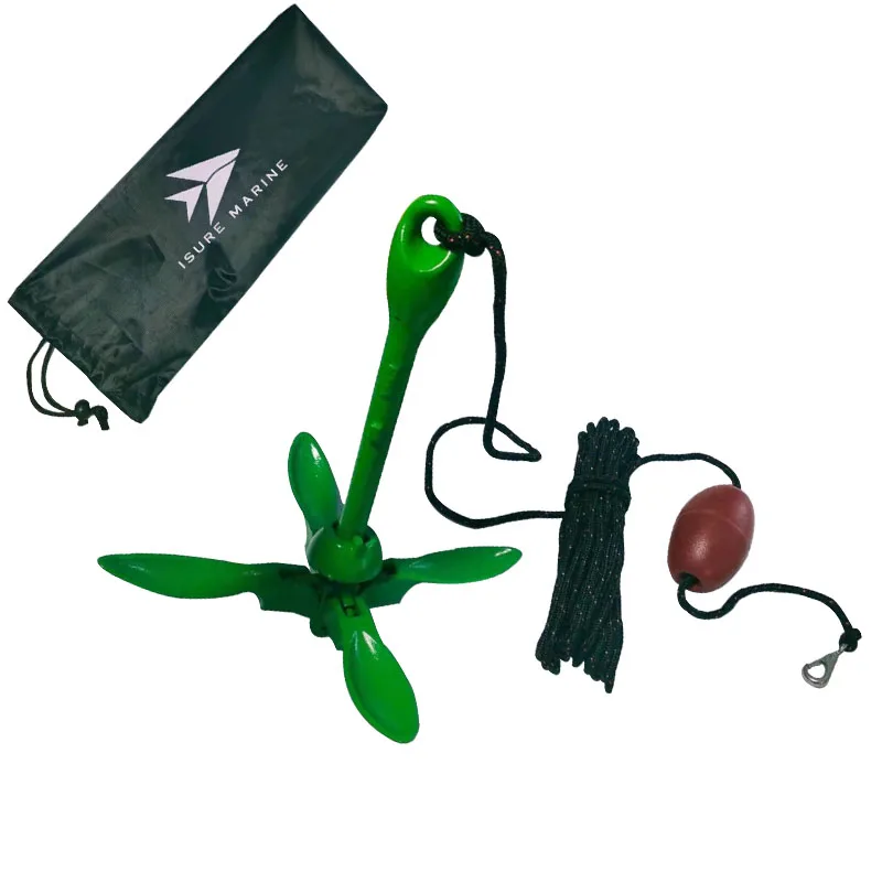 ISURE MARINE Boat Green Galvanized Folding Anchor With Storage Bag Buoy Kit Portable Complete Grapnel Anchor System Marine