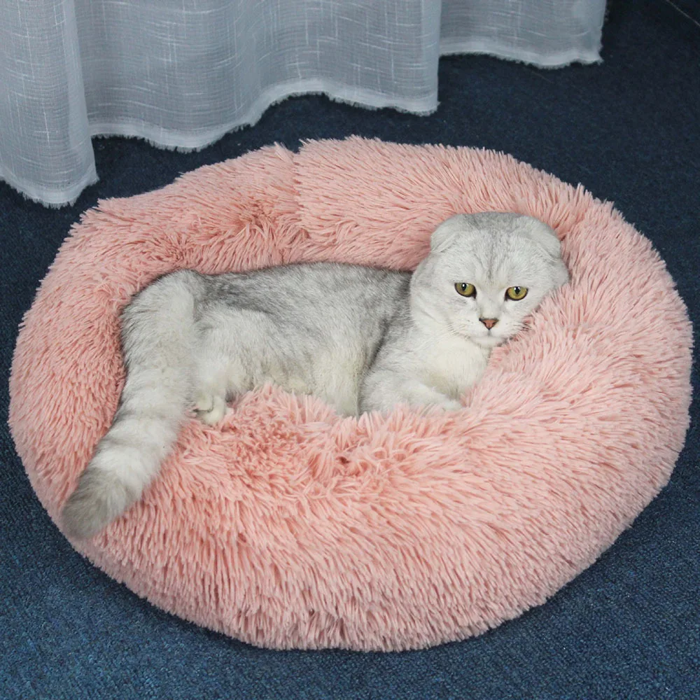  Warm Fleece Dog Bed 3 Sizes Round Pet Lounger Steps Cushion For Medium Large Dogs & Cat Winter Dog 